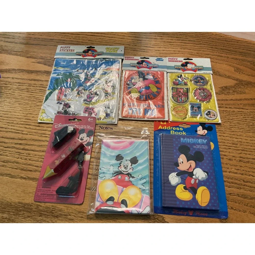 Vintage Disney Mickey Mouse Stationery Lot Puffy Stickers Radio Pen Address Book
